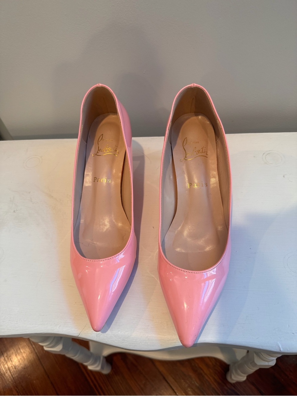 Christian Louboutin Pink Patent Pointed Toe Pumps